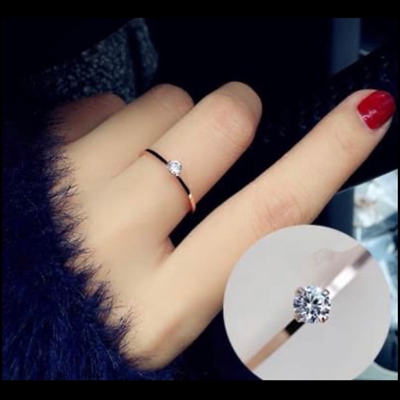 Ring minimalist rose gold silver cubic zirconia - Picture 2 of 4